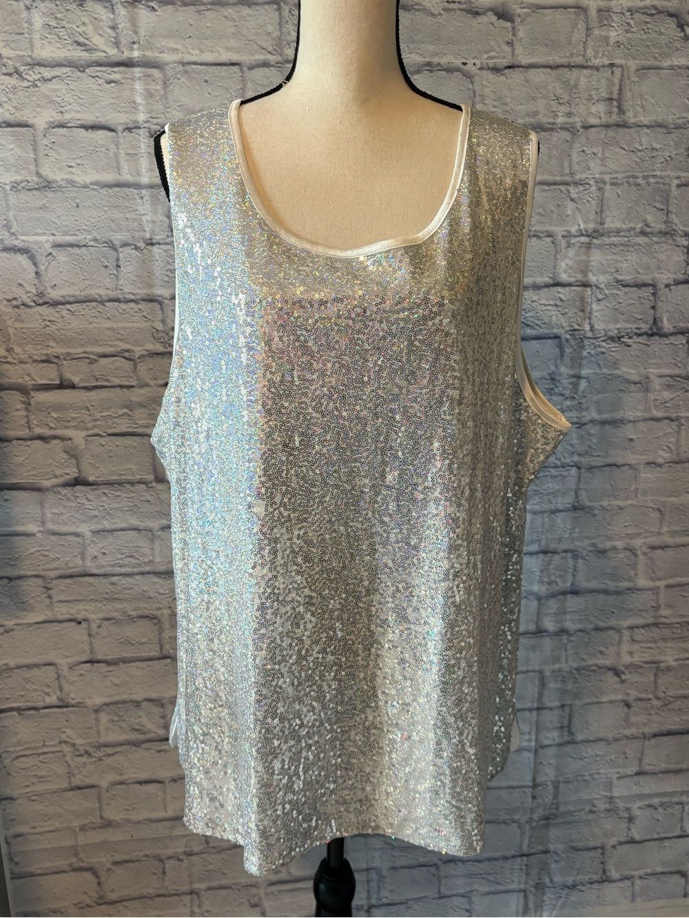 Silver Sequin Scoop Neck Tank Top - Shimmering Party Layer
